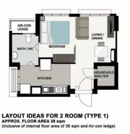 Layout for 2 Room HDB BTO