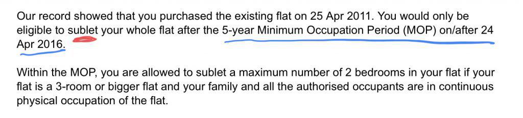 Five years MOP still needed for whole flat subletting